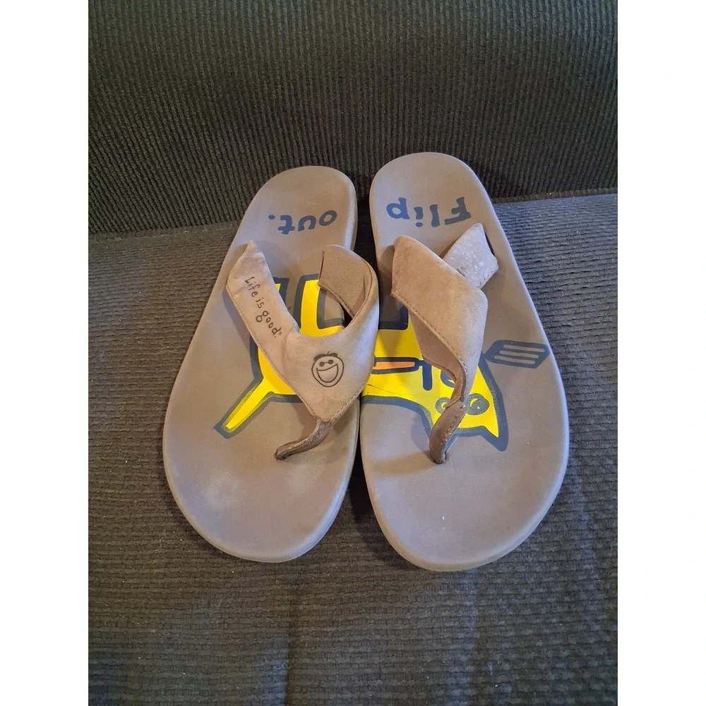 Life‎ is Good Mens Flip Out Leather Upper Thong Sandals Brown Jake Dog Size 8